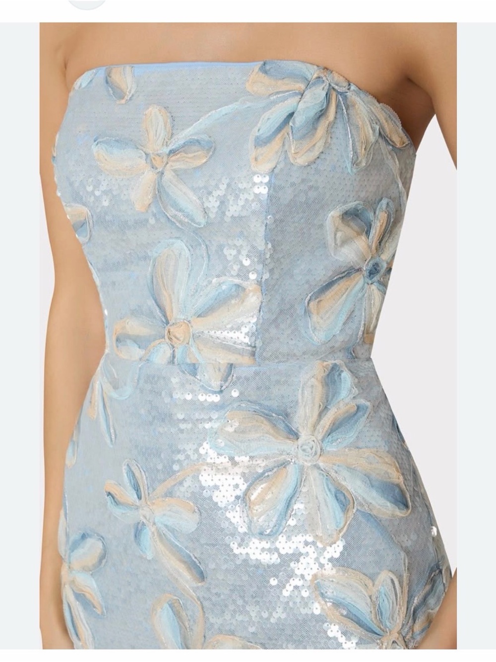 Milly Strapless Light Blue Sequin Floral Sheath Dress - Picture 3 of 5